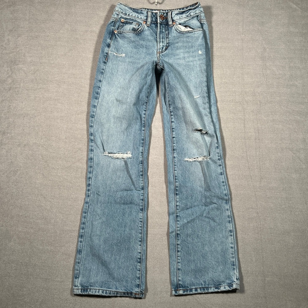 Garage 90s Straight Distressed Mid Rise Jeans Women 00 Light Wash Blue Cotton